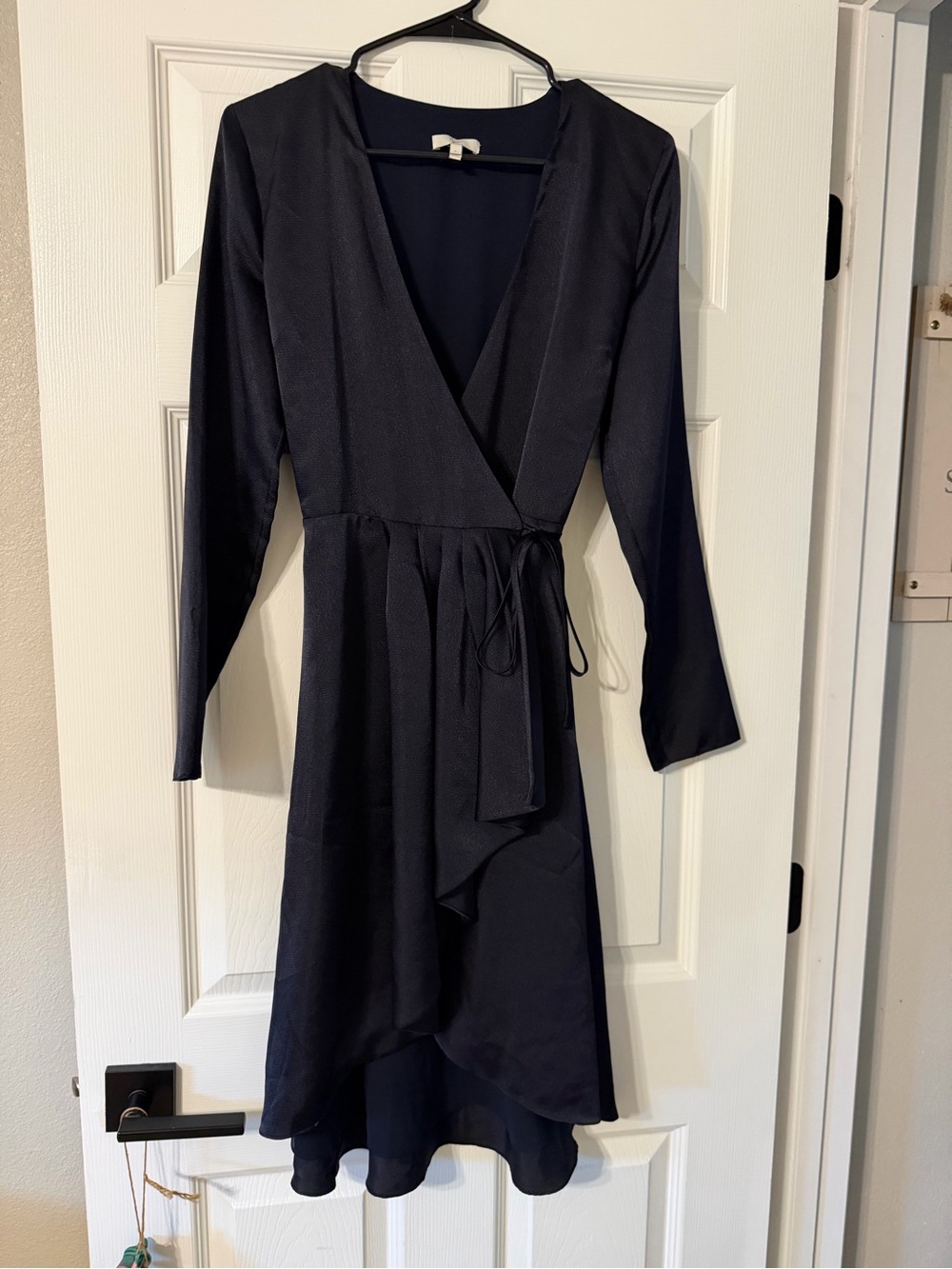 Joie Navy Long-Sleeve Wrap Midi Dress